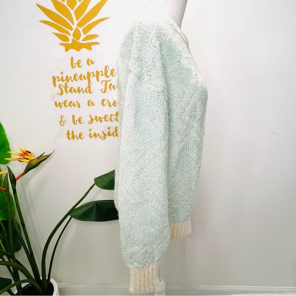 VINTAGE HEAD Sportswear Wool Blend 80’s 90’s Ski Sweater Mint Green Cream Medium - Picture 6 of 13